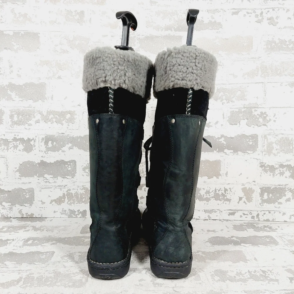 UGG Torrey Black Leather Knit Tall Pull on Winter Snow Boots V704 - Picture 5 of 12